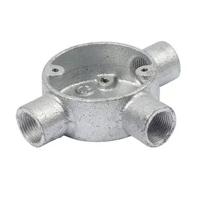 Read more on Green Brook 20G3N | Norslo 20mm Malleable Iron Galvanised 3 Way Conduit Tee Box