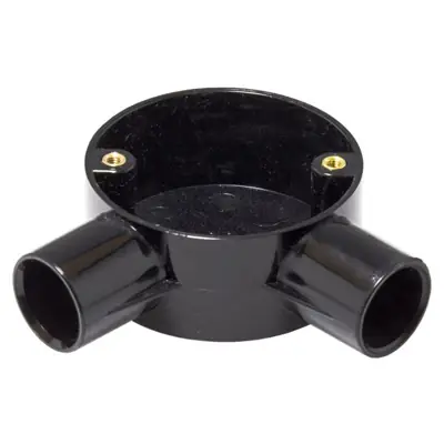 Read more on Marshall Tufflex 3MRB4BK | 25mm 2 Way PVC Conduit Circular Angle Box, Black