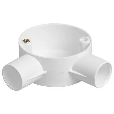 Read more on Marshall Tufflex CJB202WAWH | 20mm 2 Way Circular PVC-U Conduit Angle Terminal Box, White