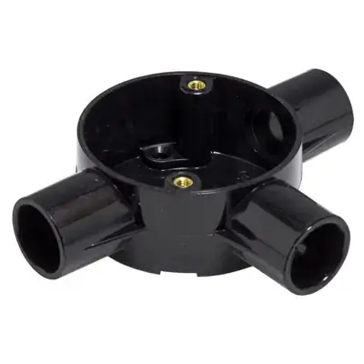 Read more on Marshall Tufflex CJB203WTBK | 20mm 3 Way Circular PVC-U Conduit Tee Terminal Box, Black