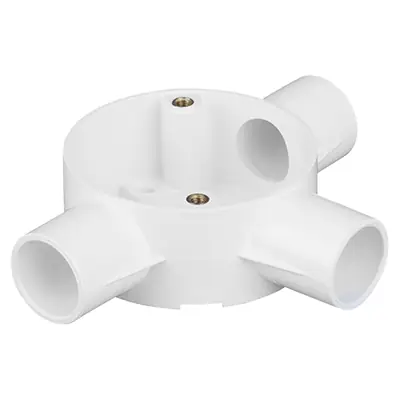 Read more on Marshall Tufflex CJB203WTWH | 20mm 3 Way Circular PVC-U Conduit Tee Terminal Box, White