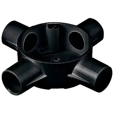 Read more on Marshall Tufflex CJB204WTBK | 20mm 4 Way Circular PVC-U Conduit Intersection Terminal Box, Black