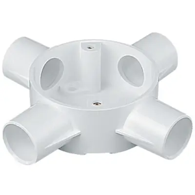 Read more on Marshall Tufflex CJB254WTWH | 25mm 4 Way Circular PVC-U Conduit Intersection Terminal Box, White