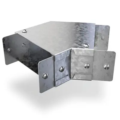 Read more on Trench SA4445T | 45 Degree Flat Top Cover Bend for 100x100mm Metal Cable Trunking, Galvanised