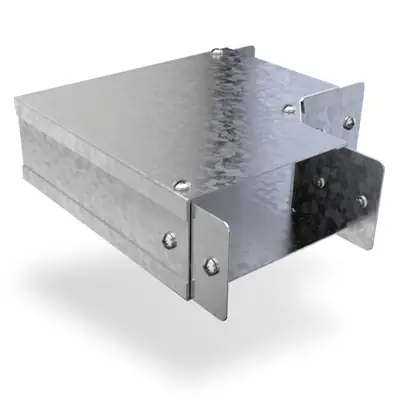 Read more on Trench SA4490T | 90 Degree Flat Top Cover Bend for 100x100mm Metal Cable Trunking, Galvanised