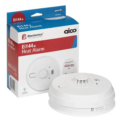 Read more on Aico EI144E | 240V Mains Powered Heat Detector Alarm with 9V Alkaline Battery Back Up, White