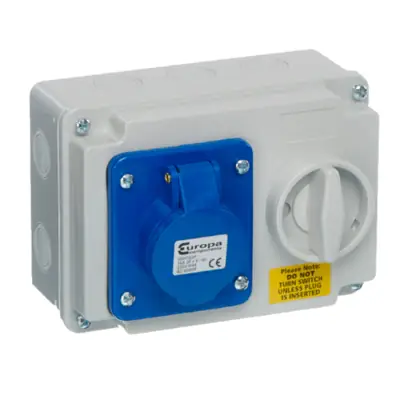 Read more on Europa SISH163P | 230V 16A 2 Pole + E IP44 Horizontal Interlocked Socket, Blue
