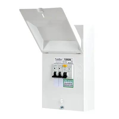 Read more on FuseBox F100GRA | 2 Way Garage Consumer Unit with 63A 30mA Type A RCD + 16A & 6A MCBs, White