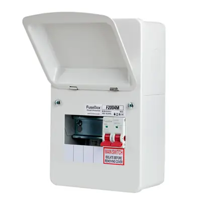 Read more on FuseBox F2004M | 100A 4 Way Main Switch Incomer Consumer Unit with 2x Blanks