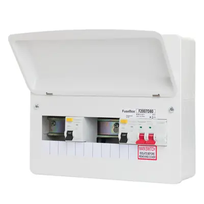 Read more on FuseBox F2007DA | 100A 7 Way Main Switch Incomer Dual RCD 80A Consumer Unit