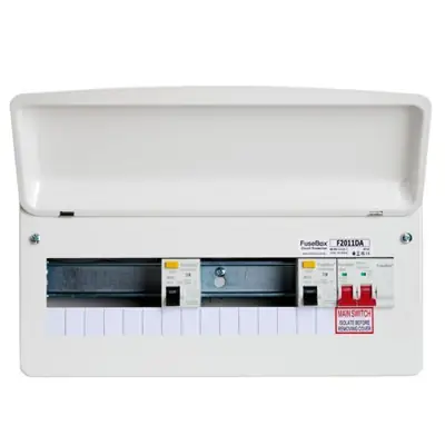 Read more on FuseBox F2011DA | 100A 11 Way Main Switch Incomer Dual RCD 80A Consumer Unit