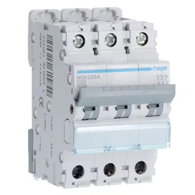 Read more on Hager NCN325A | 25A 10kA Type C Triple Pole TP MCB