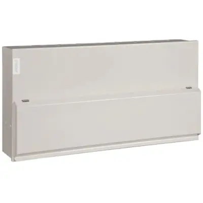 Read more on Hager VML120RK | 20 Way Metal Consumer Unit with 100A Mains Isolator Switch & Round Knockouts