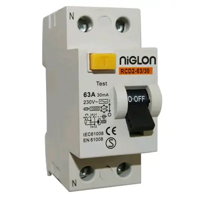 Read more on Niglon RCD2-63 30 | 63A 30mA 10kA 230V 2 Module Single Pole + Neutral SPN Type AC RCD