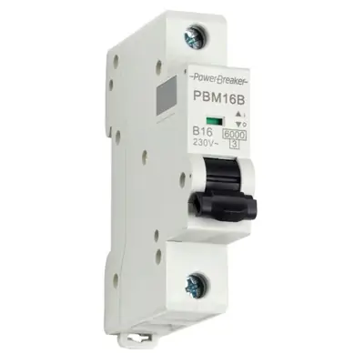 Read more on PowerBreaker PBM16B | 16A 6kA IP20 Single Pole Type B MCB