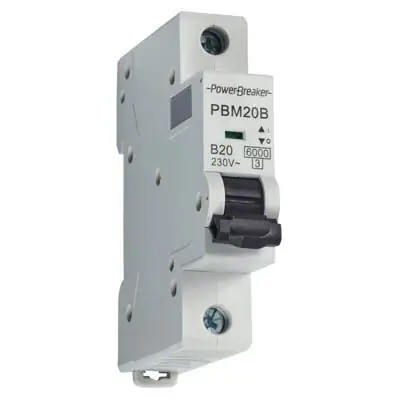 Read more on PowerBreaker PBM20B | 20A 6kA IP20 Single Pole Type B MCB