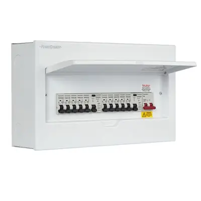 Read more on PowerBreaker PBPD16 | 16 Module IPX4 Dual Fully Populated MCB/RCCB Consumer Unit with Main Switch, Steel