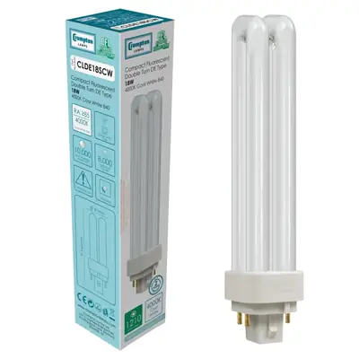 Read more on Crompton CLDE18SCW | 18W 4000K G24q-2 4 Pin CFL Double Turn DE Dimmable Compact Lamp Light Bulb, Cool White