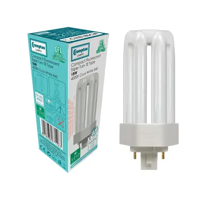 Read more on Crompton CLTE18SCW | 18W 4000K Gx24q-2 4 Pin CFL Triple Turn TE Non-Dimmable Compact Lamp Light Bulb, Cool White