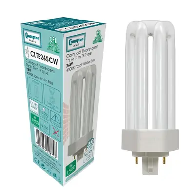 Read more on Crompton CLTE26SCW | 26W 4000K Gx24q-3 4 Pin CFL Triple Turn TE Non-Dimmable Compact Lamp Light Bulb, Cool White