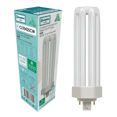 Read more on Crompton CLTE42SCW | 42W 4000K Gx24q-4 4 Pin CFL Triple Turn TE Non-Dimmable Compact Lamp Light Bulb, Cool White