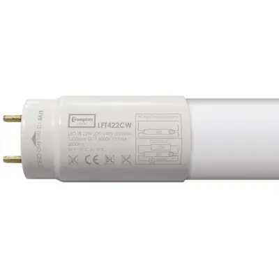 Read more on Crompton Lamps LFT422CW | 22w 4ft 4000k 2050lm T8 G13 LED Non-Dimmable Glass Tube, Cool White