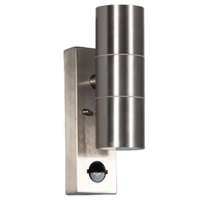 Read more on KSR KSR13117 | Luso II 2x35W 2xGU10 IP44 Up & Down Wall Light with PIR, Stainless Steel