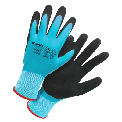 Read more on Olympic Fixings 251-400-255 | 'River' Tweed Waterproof Outdoor Latex Coated Thermal Work Gloves Blue, Large