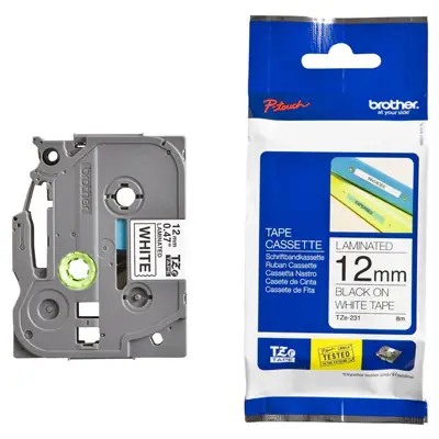 Read more on Brother TZE231 | 12x8mm Black on White Laminated P-Touch Adhesive Labelling Tape Cassette