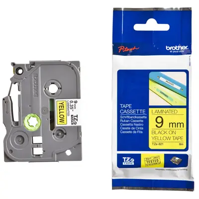 Read more on Brother TZE621 | 9x8mm Black on Yellow Laminated P-Touch Adhesive Labelling Tape Cassette