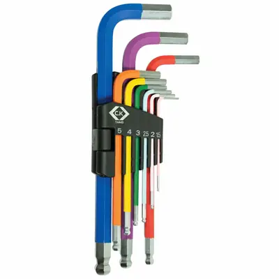 Read more on CK T4449 | 1.5-10mm Coloured Ball End Hex Key Metric, Set of 9