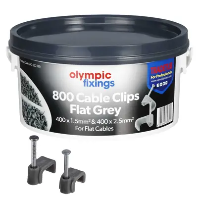 Read more on Olympic Fixings 242-222-180 | Trade Tub 1.5mm/2.5mm T&E Flat Cable Clips, Grey (Tub of 400)
