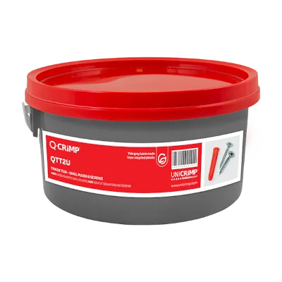 Read more on Unicrimp QTT2U | Countersunk Screws M8x1.5in & Red Wall Plugs Drill Size 5.5-6mm Trade Tub (400 Of Each)