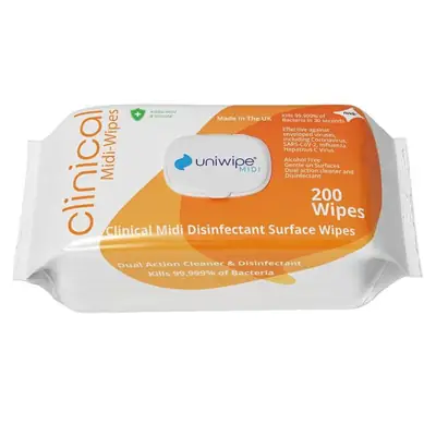 Read more on Uniwipe 1020 | Clinical Midi Disinfectant Anti Bacterial Surface Wipes (Pack of 200)