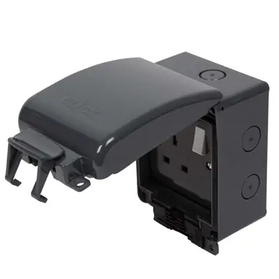 Read more on Click OA035AG | Aquip 13A IP66 1 Gang Weatherproof Switchsocket, Anthracite Grey Polycarbonate