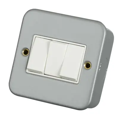 Read more on Click Scolmore CL013 | 10A 3 Gang 2 Way Light Switch Metal Clad