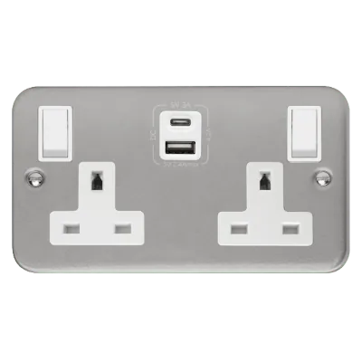 Read more on Click Scolmore CL786 | Metal Clad Double Socket w/ Type A & C USB Outlets 13A DP