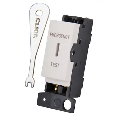 Read more on Click Scolmore MD029PW | Minigrid 10A Double Pole Key Switch Module Marked Emergency Test, Polar White
