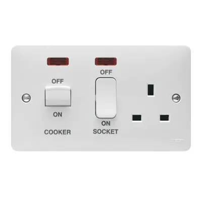 Read more on Hager WMCC50N | Sollysta 45A Double Pole DP Cooker Control Switched Socket Outlet with Neon, White