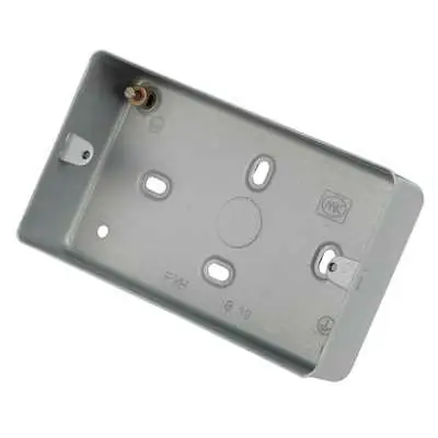 Read more on MK K2214ALM | Logic Plus 41mm 2 Gang Surface Mounting Pattress Box with Knockouts, Metal Clad