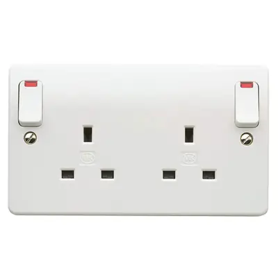 Read more on MK K2476WHI | Logic Plus 13A 2 Gang Double Pole (DP) Switched Plug Socket with Neons, Outboard Rockers & Dual Earth, White