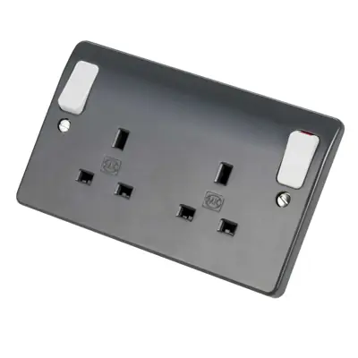 Read more on MK K2746GRA | Logic Plus 13A Double Pole 2 Gang Switched Socket with White Outboard Rocker Switches, Graphite