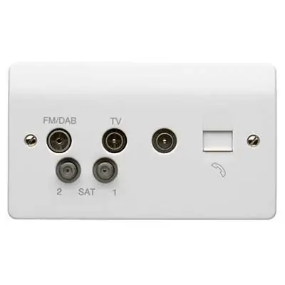 Read more on MK K3566DABWHI | Logic Plus 2 Gang Digital Quad TV/FM DAB/Twin Satellite Quadplexer Socket Outlet with Single IEC Male TV Socket & BT Secondary Telephone Socket, White