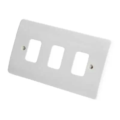 Read more on MK K3633WHI | Grid Plus 3 Gang Front Plate, White
