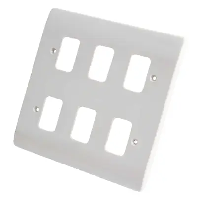 Read more on MK K3636WHI | Grid Plus 6 Gang Front Plate, White