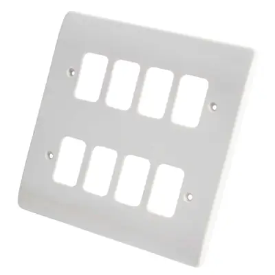 Read more on MK K3638WHI | Grid Plus 8 Gang Front Plate, White