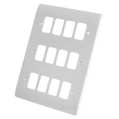 Read more on MK K3639WHI | Grid Plus 12 Gang Front Plate, White