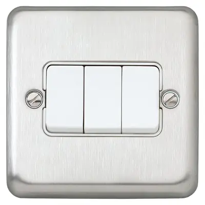 Read more on MK K4673BSS | Albany Plus 10A Single Pole 3 Gang 2 Way Rocker Light Switch Plate, Brushed Stainless Steel