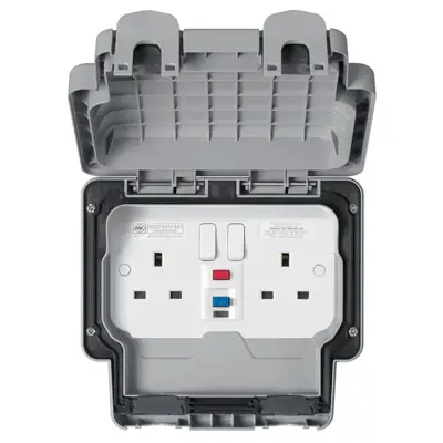 Read more on MK K56231GRY | Masterseal Plus 13A 2 Gang Double Pole IP66 Weatherproof Active RCD Switched Socket, Grey