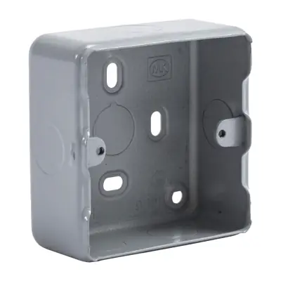 Read more on MK K8891ALM | 38mm 1 Gang Electrical Surface Mounting Back Box with 6x20mm Knockouts